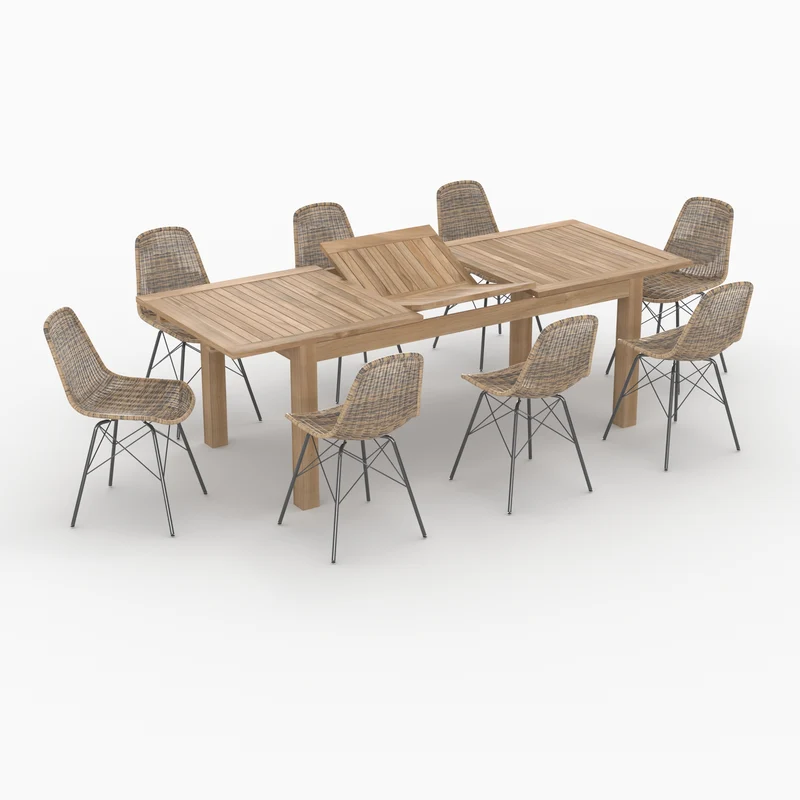 Table et chaises de jardin Tiptur 8 personnes en bois et résine