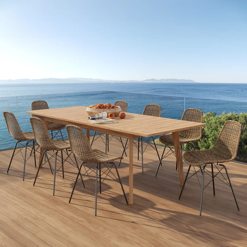 Table et chaises de jardin Tiptur 8 personnes en bois de teck et résine