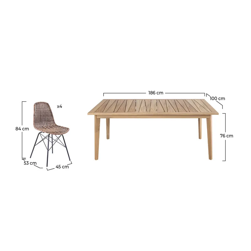 Table et chaises de jardin Tiptur 8 personnes en bois de teck et résine