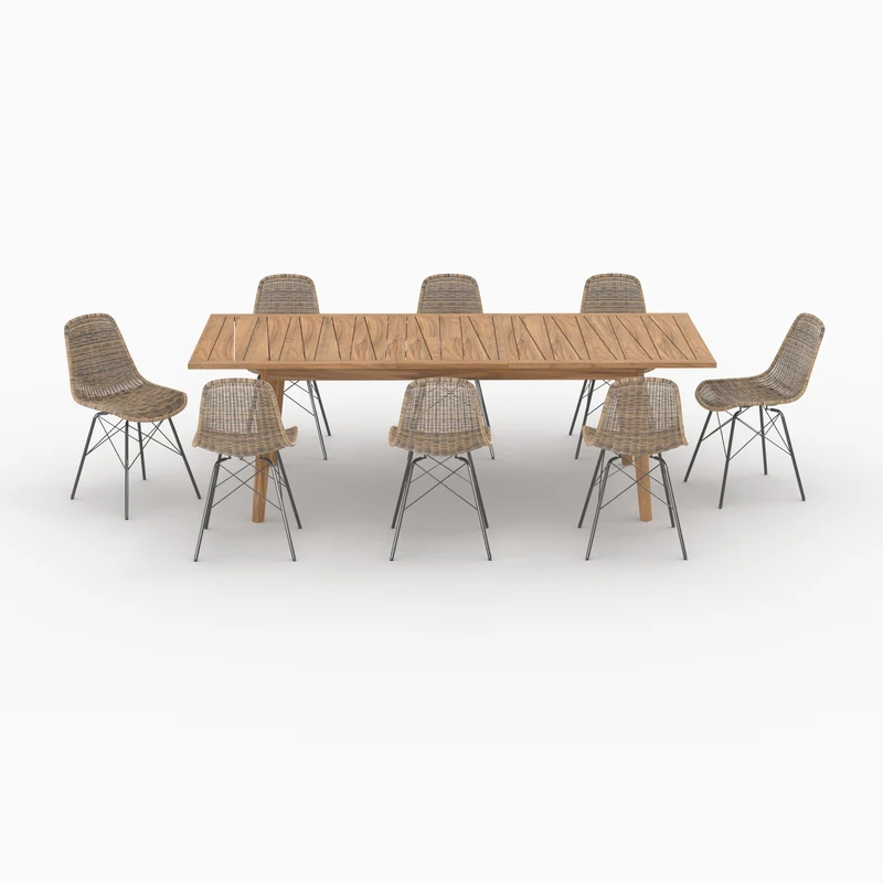 Table et chaises de jardin Tiptur 8 personnes en bois de teck et résine