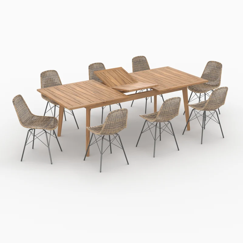 Table et chaises de jardin Tiptur 8 personnes en bois de teck et résine