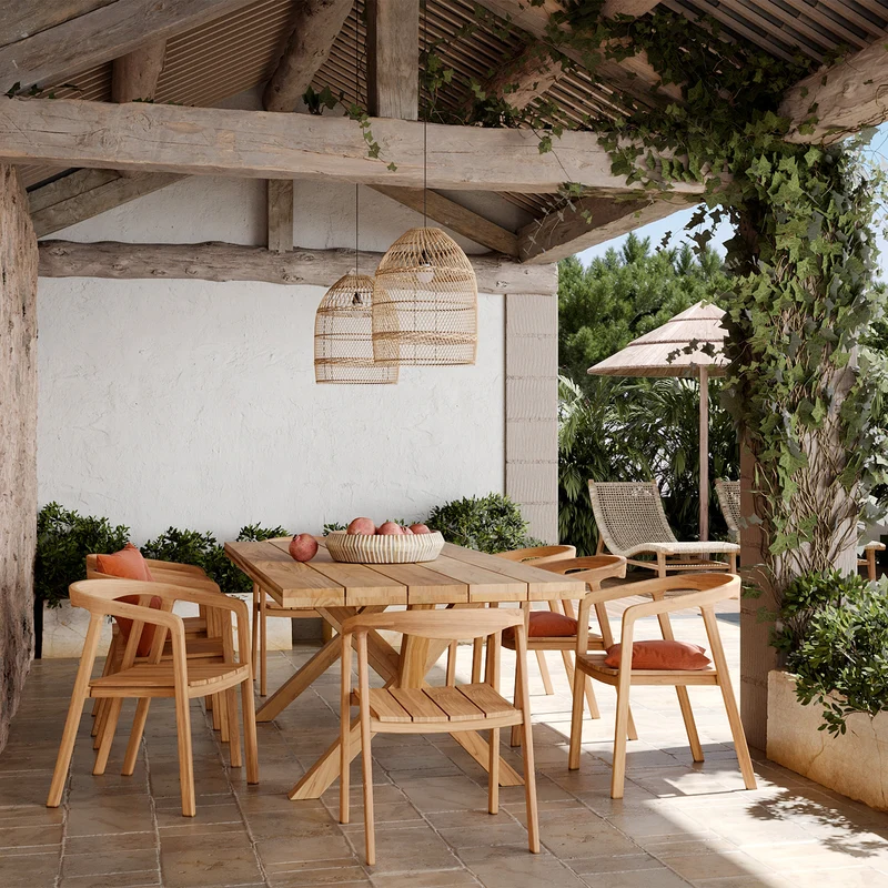 Table et chaises de jardin Soraya 8 personnes en teck massif