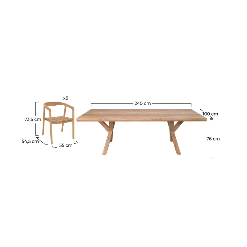 Table et chaises de jardin Soraya 8 personnes en teck massif