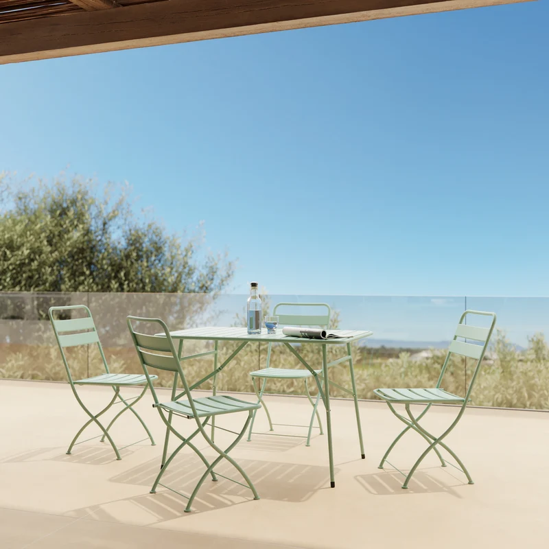 Table et chaises de jardin pliantes Yumi 4 personnes en métal vert