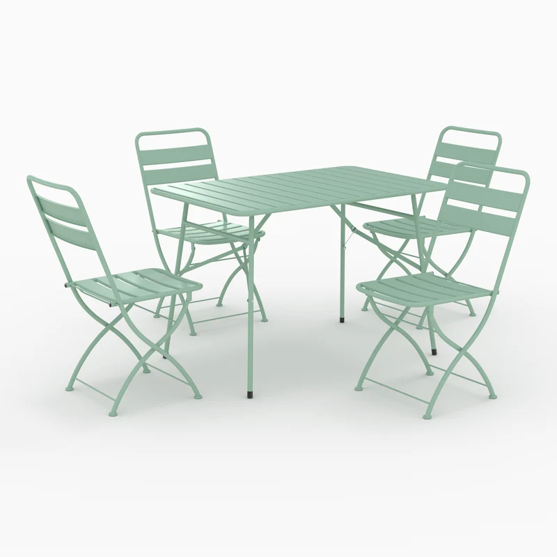 Table et chaises de jardin pliantes Yumi 4 personnes en métal vert