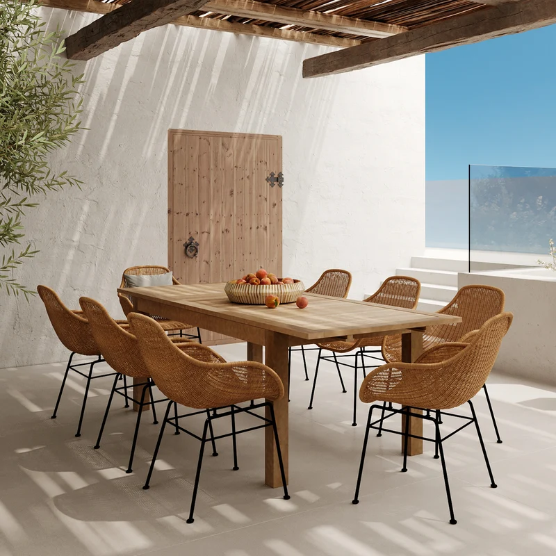 Table et chaises de jardin Carmela 8 personnes en bois et résine