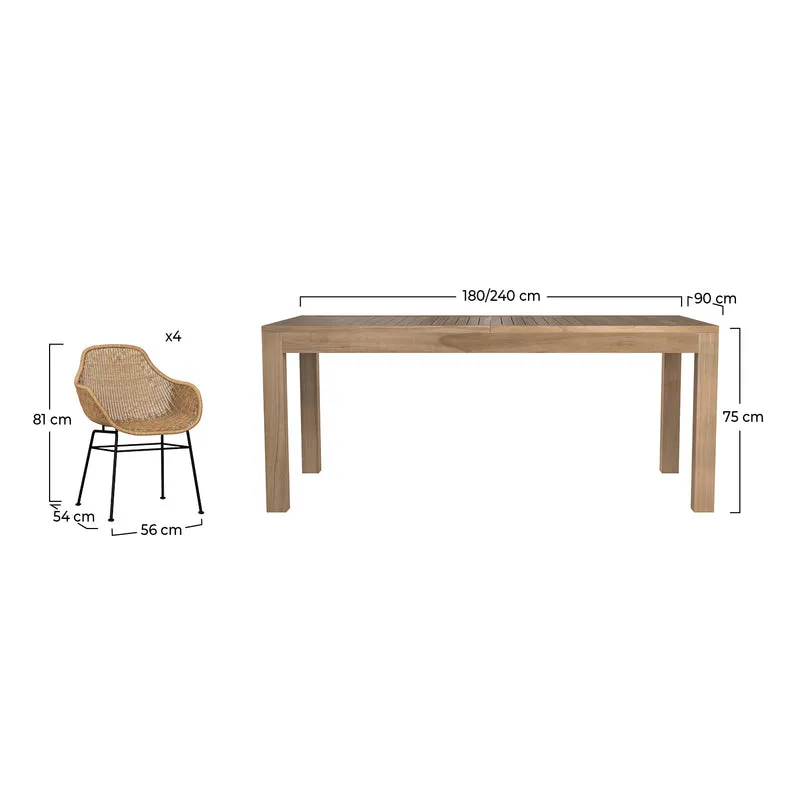 Table et chaises de jardin Carmela 8 personnes en bois et résine
