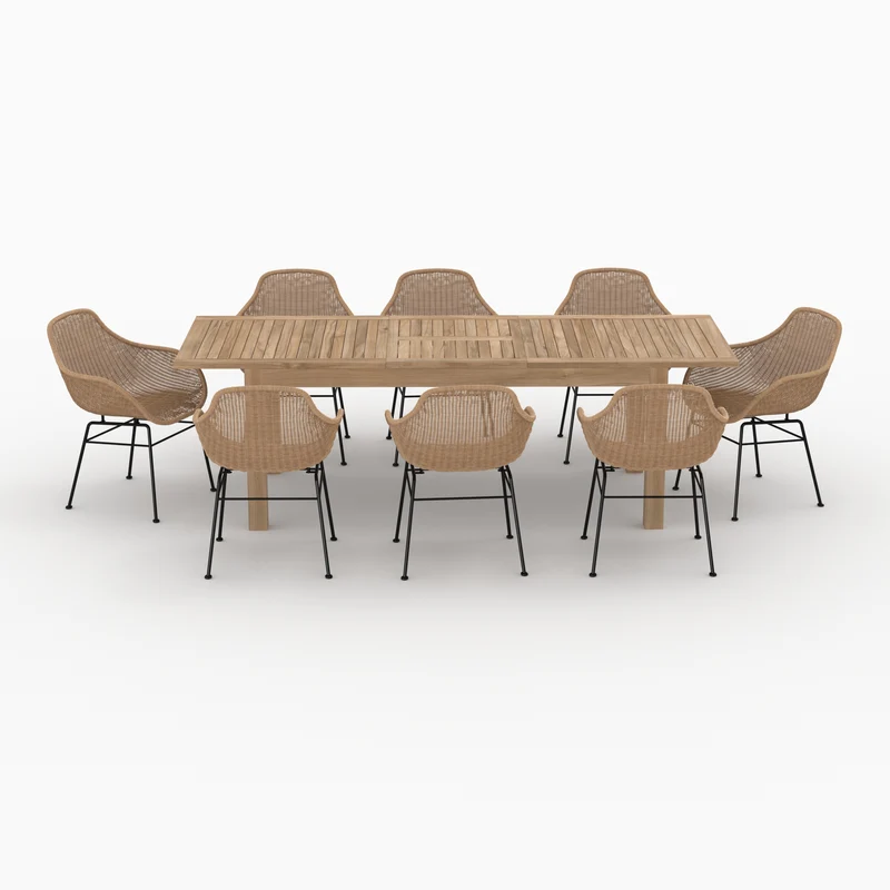 Table et chaises de jardin Carmela 8 personnes en bois et résine