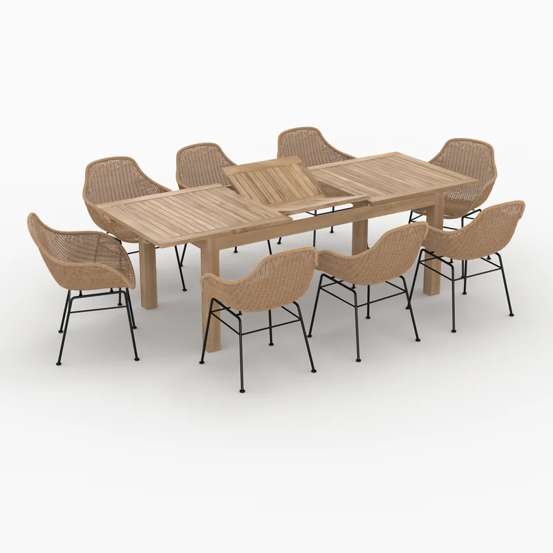 Table et chaises de jardin Carmela 8 personnes en bois et résine