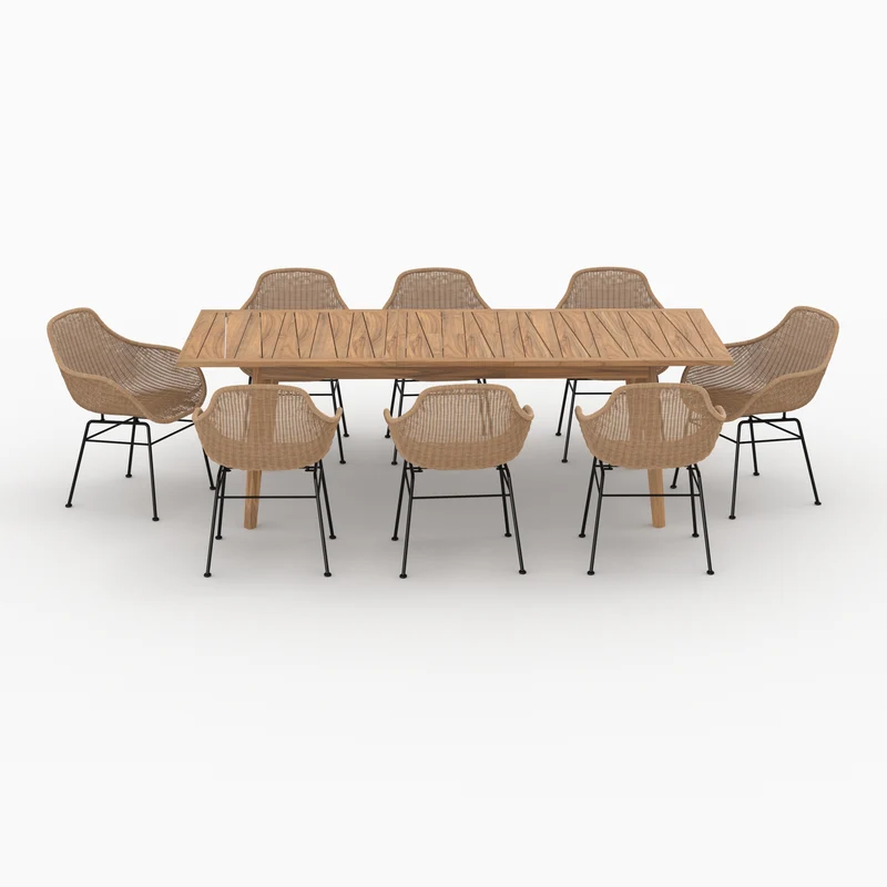 Table et chaises de jardin Carmela 8 personnes en bois de teck et résine