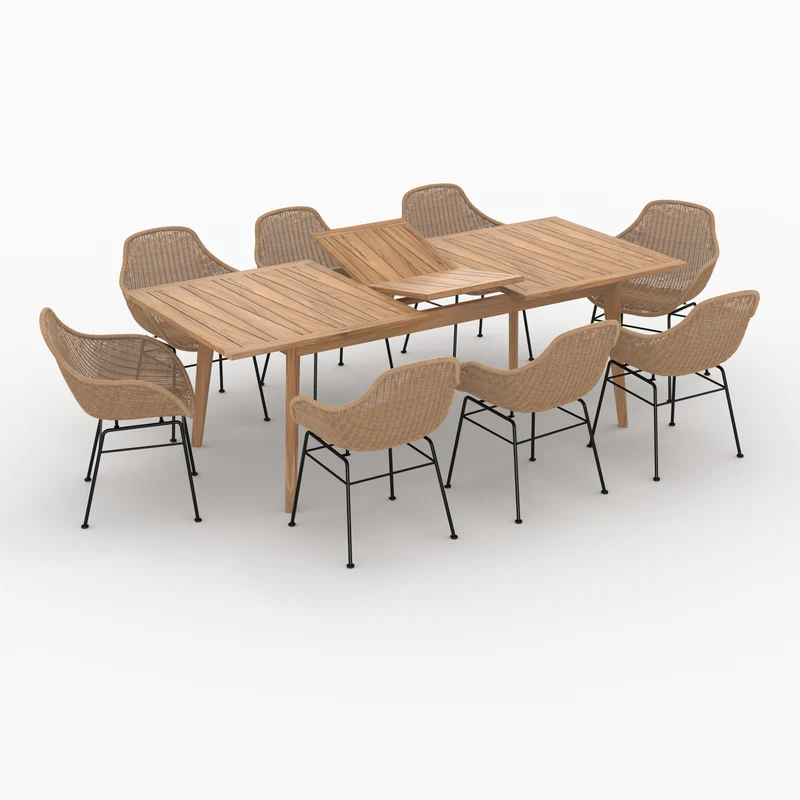 Table et chaises de jardin Carmela 8 personnes en bois de teck et résine