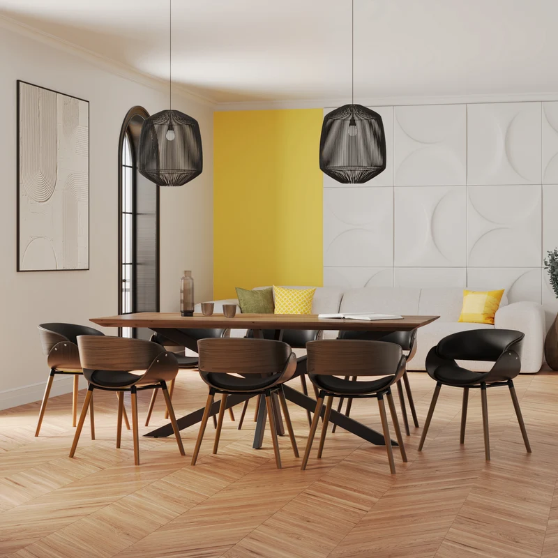 Table et chaises 8 personnes Surdiman en cuir synthétique noir et bois