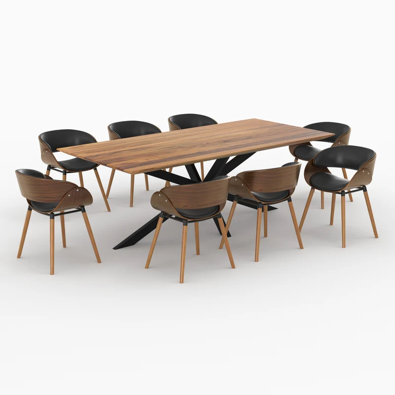 Table et chaises 8 personnes Surdiman en cuir synthétique noir et bois