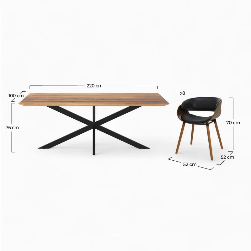 Table et chaises 8 personnes Surdiman en cuir synthétique noir et bois