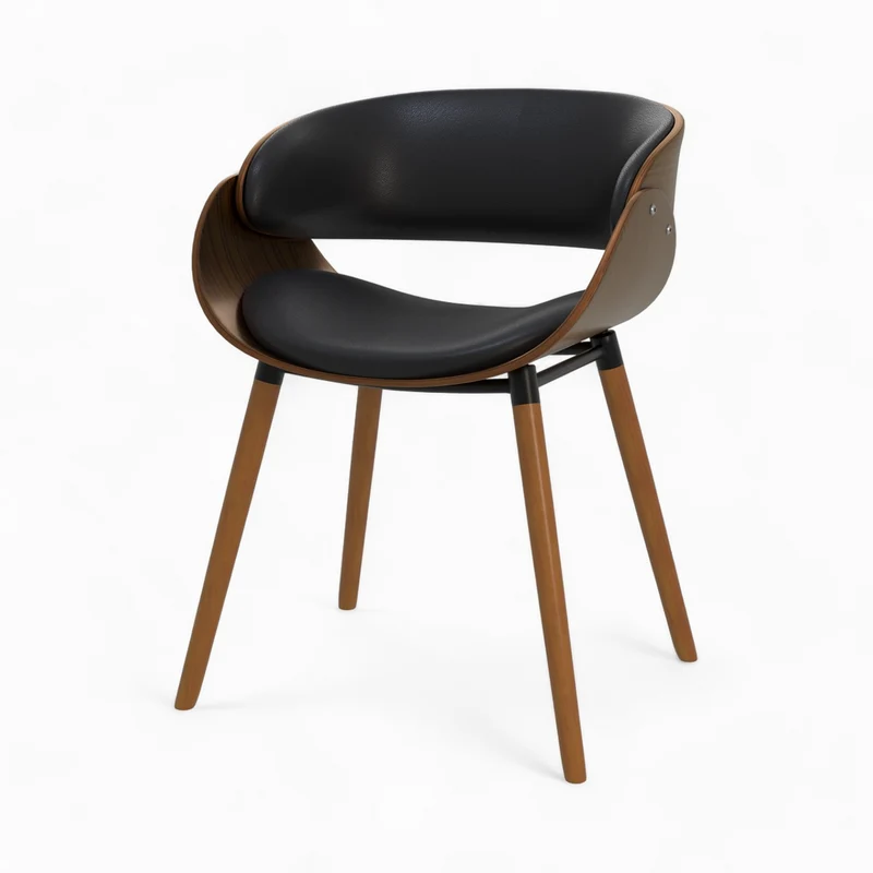 Table et chaises 8 personnes Surdiman en cuir synthétique noir et bois