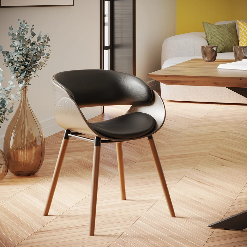 Table et chaises 8 personnes Surdiman en cuir synthétique noir et bois