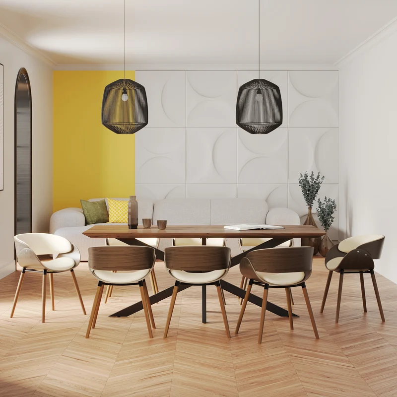Table et chaises 8 personnes Surdiman en cuir synthétique beige et bois