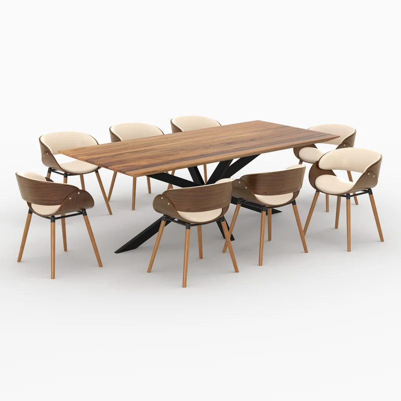 Table et chaises 8 personnes Surdiman en cuir synthétique beige et bois