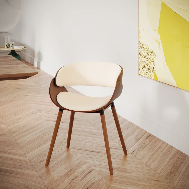 Table et chaises 8 personnes Surdiman en cuir synthétique beige et bois