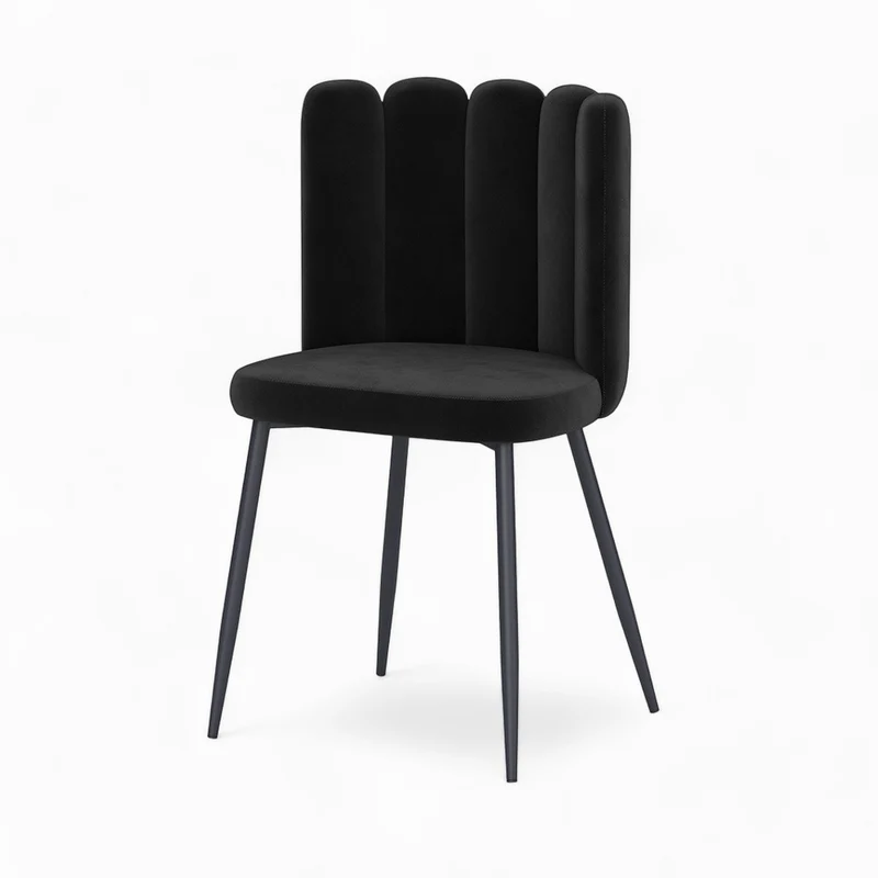 Table et chaises 4 personnes Oman en velours et bois noir