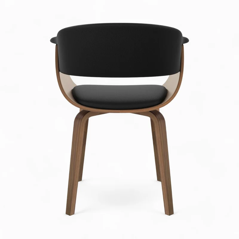 Table et chaises 8 personnes Piada en cuir synthetique noir et bois