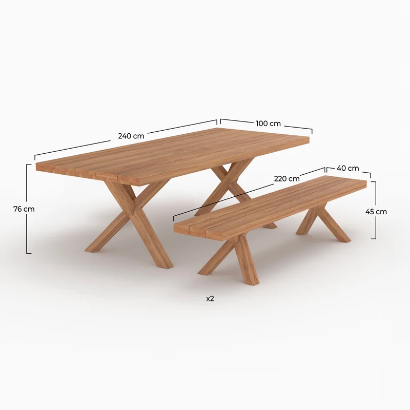 Table et bancs de jardin Soraya 10 personnes en bois
