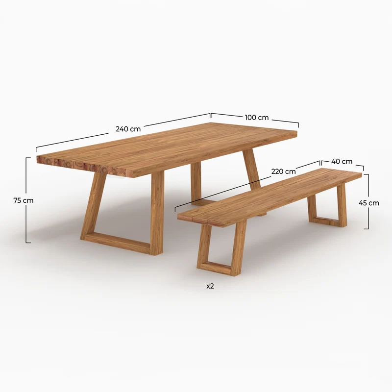 Table et bancs de jardin Luma 10 personnes en bois