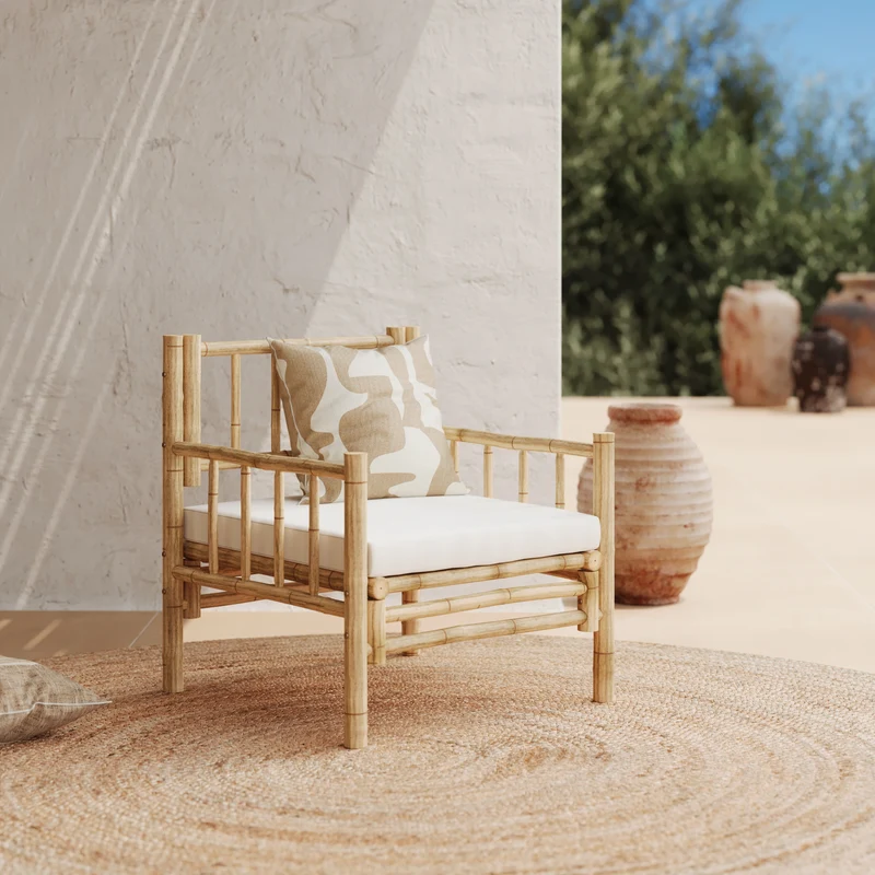 Salon de jardin Vadella 4 personnes en bambou, table basse carrée