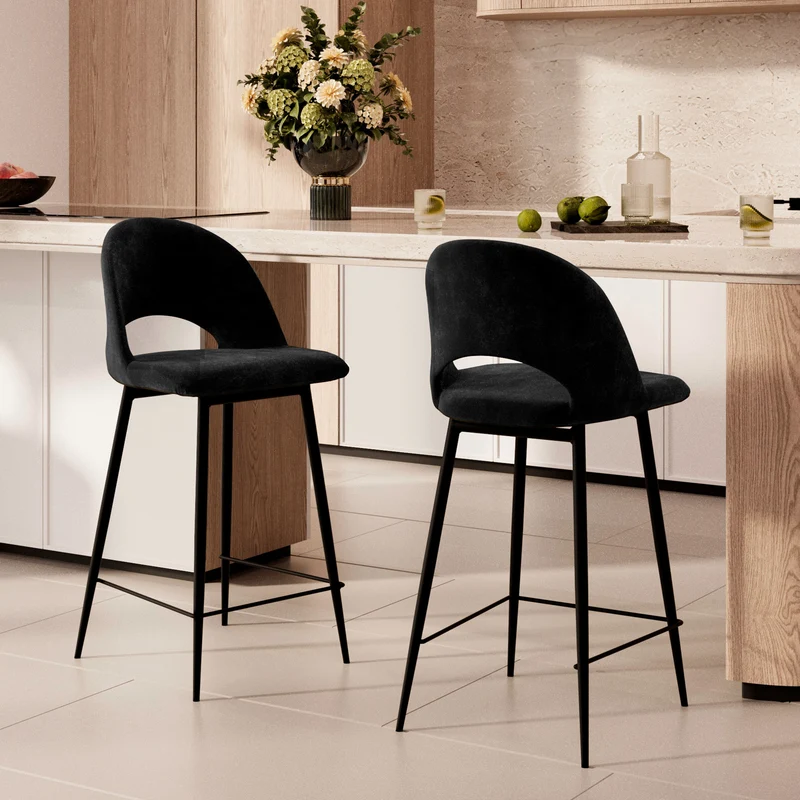 Pack Pénélope 2 chaises et 2 chaises de bar 65 cm en velours noir