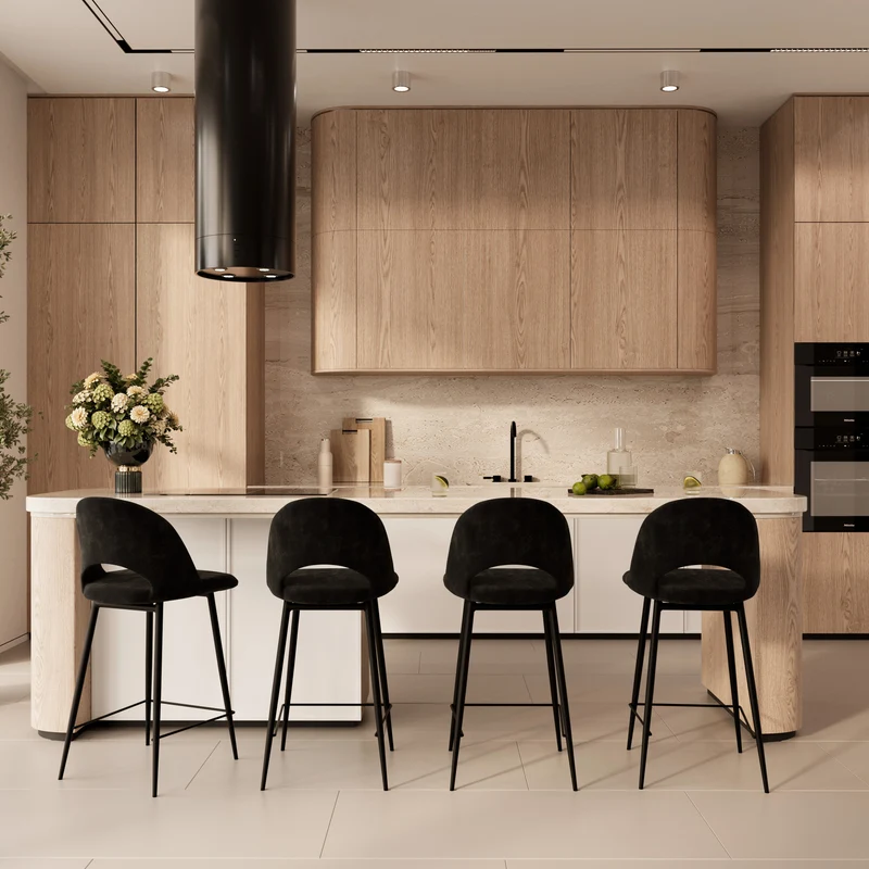 Pack Pénélope 2 chaises et 2 chaises de bar 65 cm en velours noir
