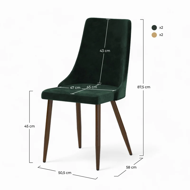 Pack 4 chaises Vinni en velours jaune et vert