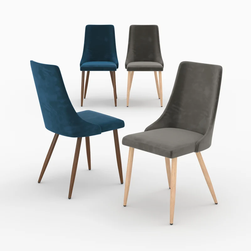 Pack 4 chaises Vinni en velours gris et bleu