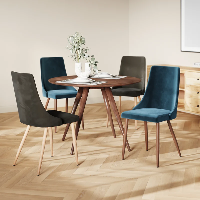 Pack 4 chaises Vinni en velours gris et bleu