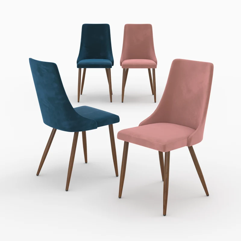Pack 4 chaises Vinni en velours bleu et rose