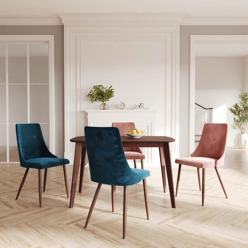 Pack 4 chaises Vinni en velours bleu et rose