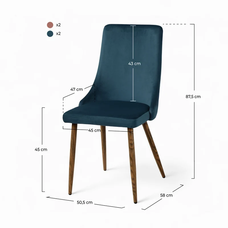 Pack 4 chaises Vinni en velours bleu et rose