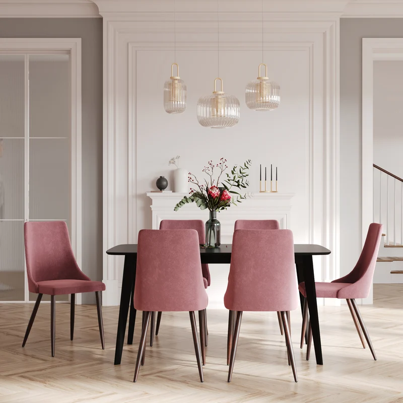 Pack 4 chaises Vinni en velours bleu et rose