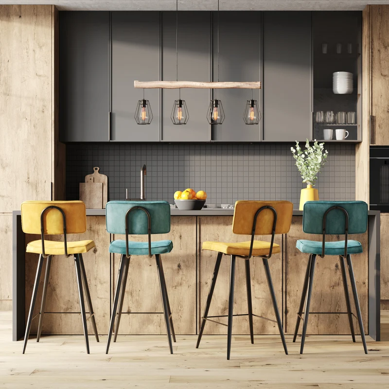 Pack 4 chaises pour îlot central Texas bleues et jaunes 66 cm