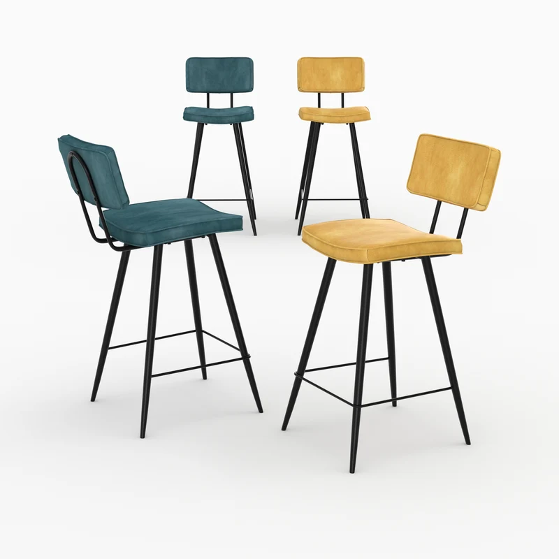 Pack 4 chaises pour îlot central Texas bleues et jaunes 66 cm