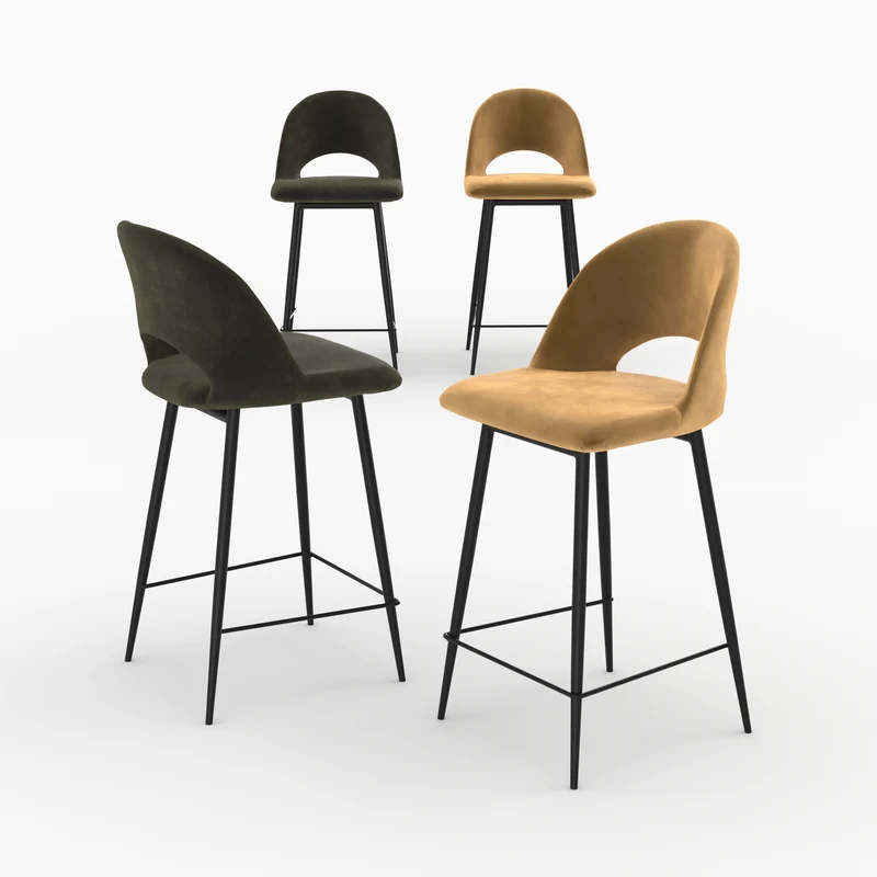 Pack 4 chaises pour îlot central Pénélope en velours vert et jaune 65 cm