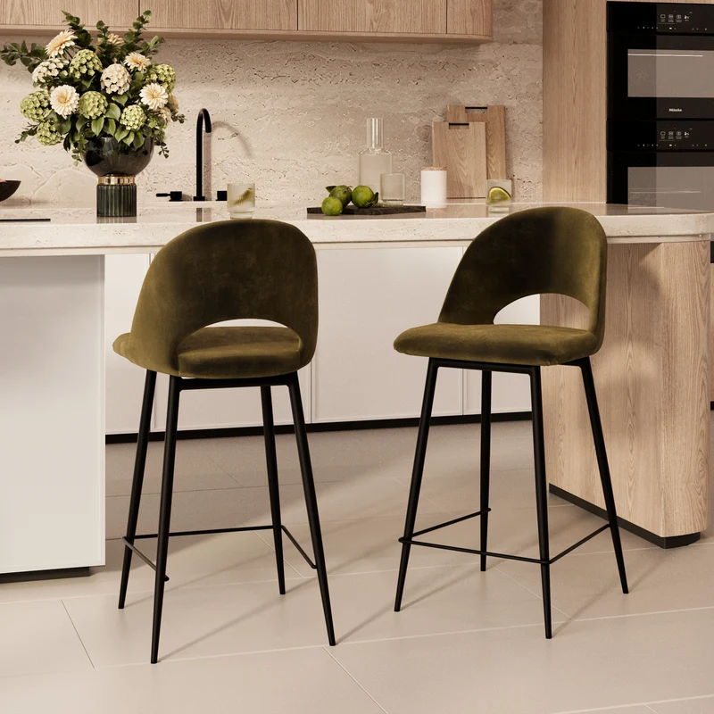 Pack 4 chaises pour îlot central Pénélope en velours vert et jaune 65 cm