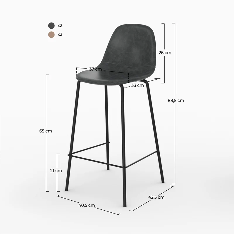 Pack 4 chaises pour îlot central Henrik taupe et gris/noir 65 cm