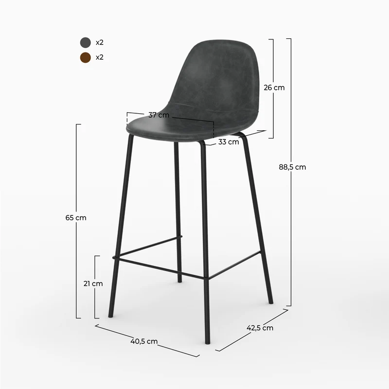 Pack 4 chaises pour îlot central Henrik marron et gris/noir 65 cm