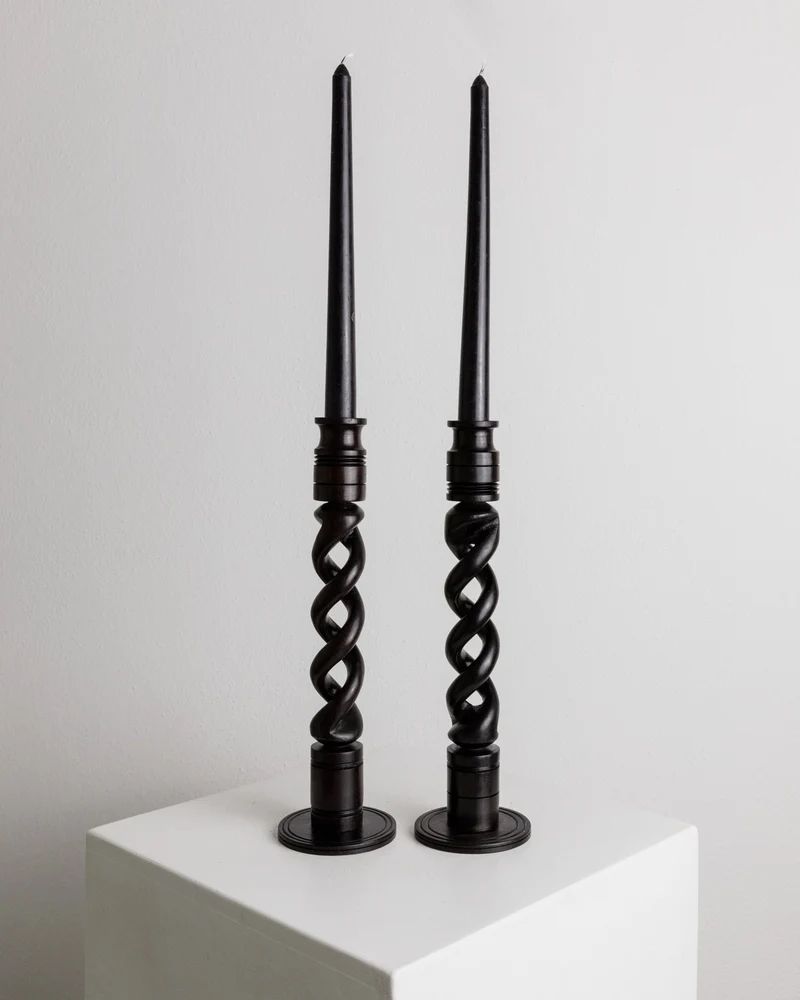 Set of 2 Candle Holders in Dark Wood, Italy 1970s