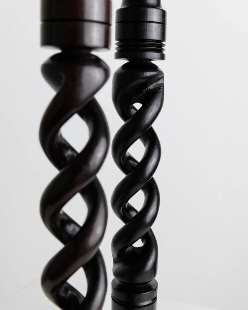 Set of 2 Candle Holders in Dark Wood, Italy 1970s