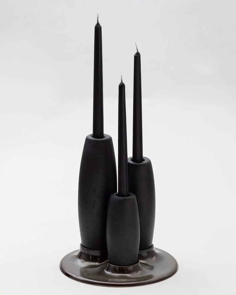 SALAR Decorative Ceramic Candleholder with Solid Wood Plynths