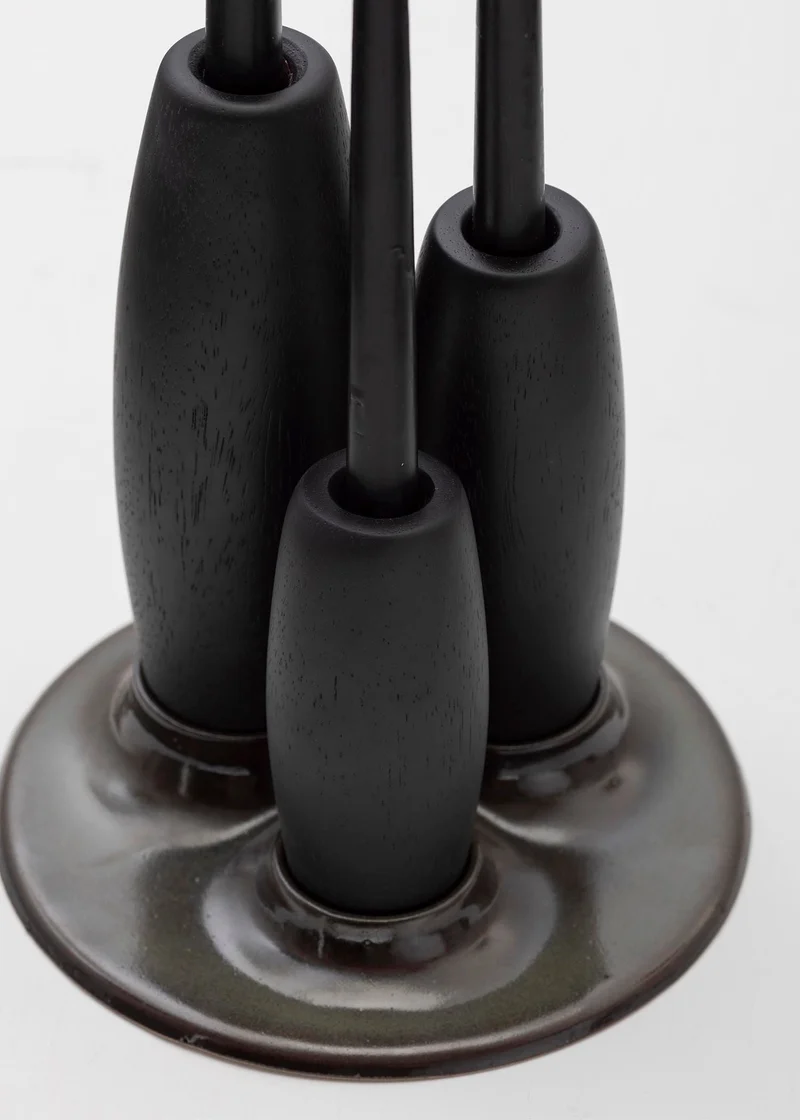 SALAR Decorative Ceramic Candleholder with Solid Wood Plynths