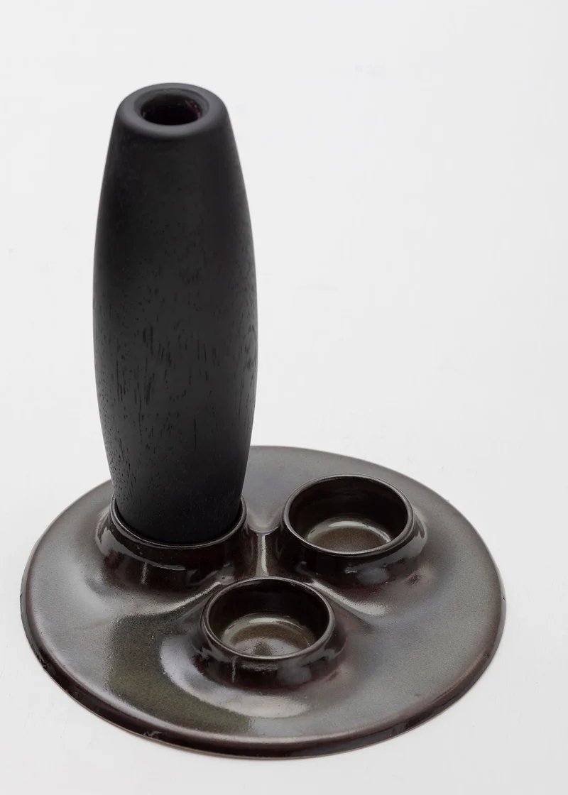 SALAR Decorative Ceramic Candleholder with Solid Wood Plynths