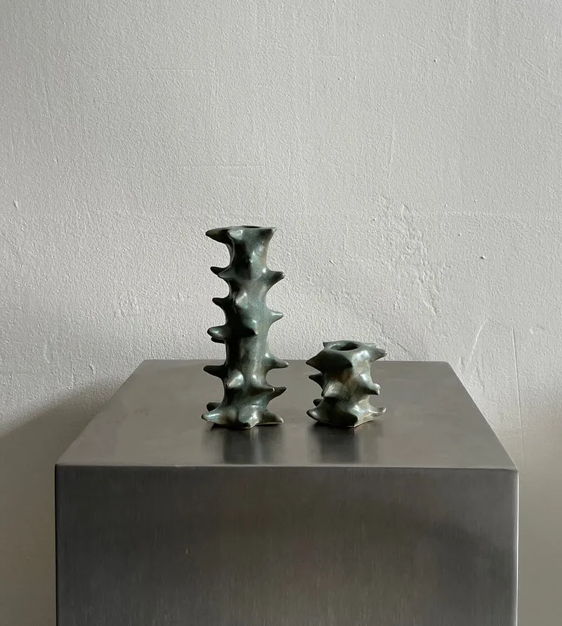 Pair of Candle Holders in green ceramic