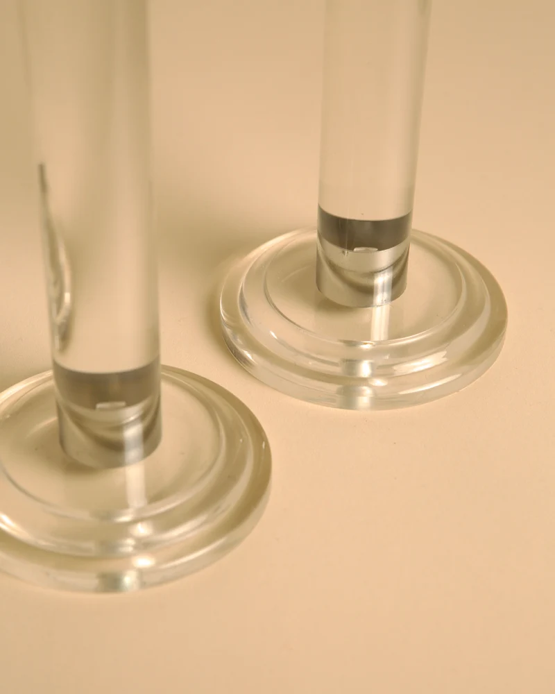 Pair of Italian Lucite and Silver Candleholders 80s
